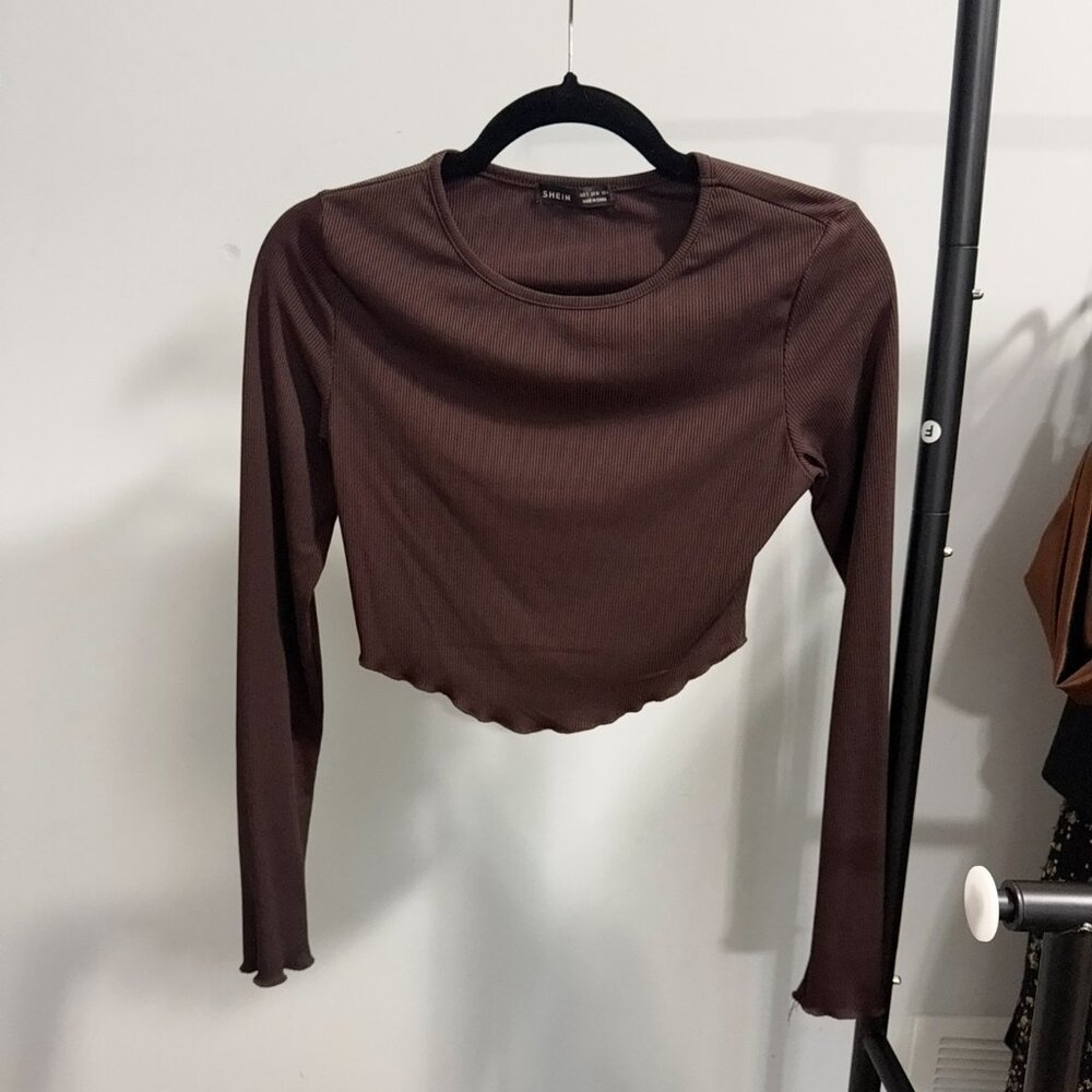 Brown long sleeve crop top.